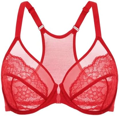 Front Closure Racerback Lace Bras, Lipstick Red