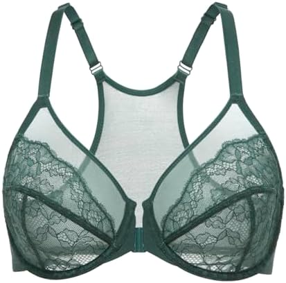 Front Closure Racerback Lace Bras, Midnight Emerald