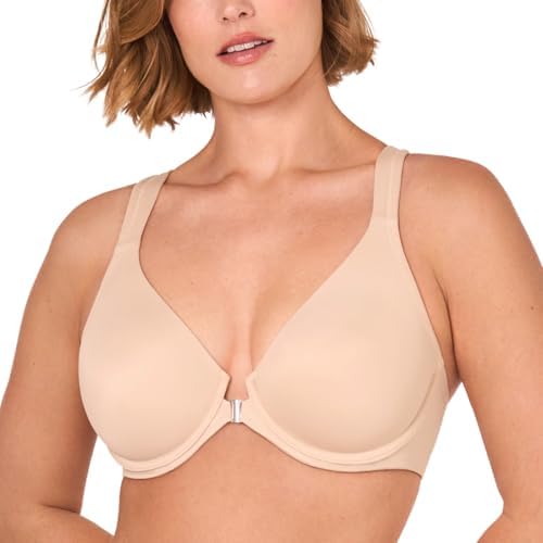 Front Closure Racerback Plus Size Bra, Beige