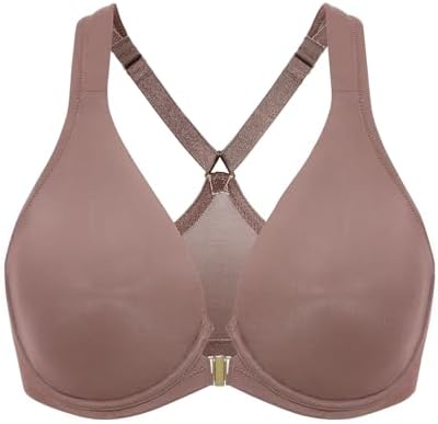 Front Closure Racerback Plus Size Bra, Brown Purple