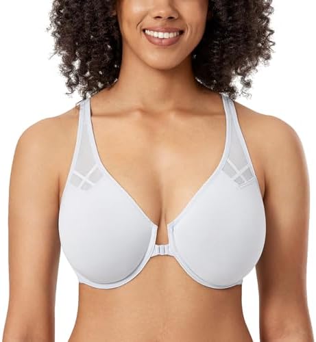 Front Closure Racerback Plus Size Bra, French Gray