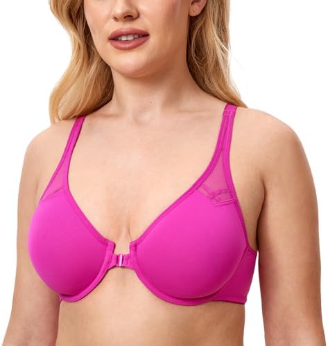 Front Closure Racerback Plus Size Bra, Hibiscus Purple