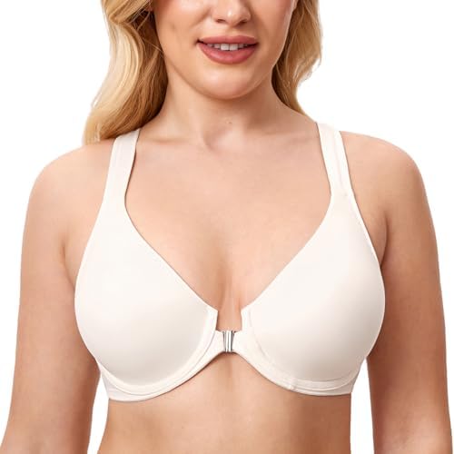 Front Closure Racerback Plus Size Bra, Ivory
