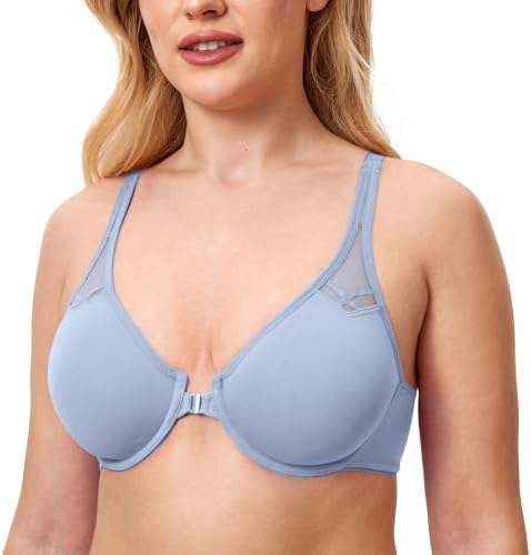 Front Closure Racerback Plus Size Bra, Moonlight Blue