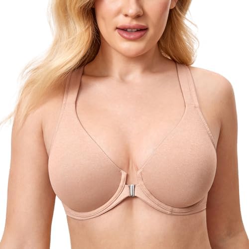 Front Closure Racerback Plus Size Bra, Oatmeal Heather