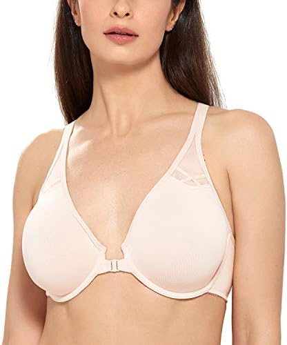 Front Closure Racerback Plus Size Bra, Rose White