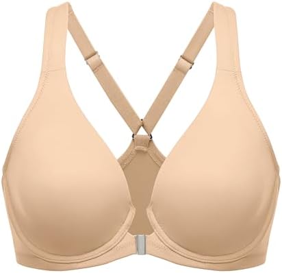 Front Closure Racerback Plus Size Bra, Warm Beige