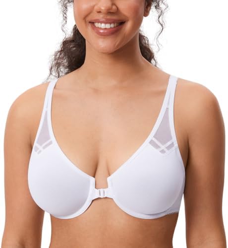 Front Closure Racerback Plus Size Bra, White