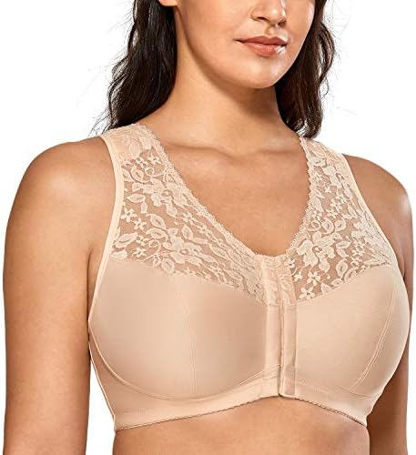 Front Closure Racerback Wireless Bras, Beige