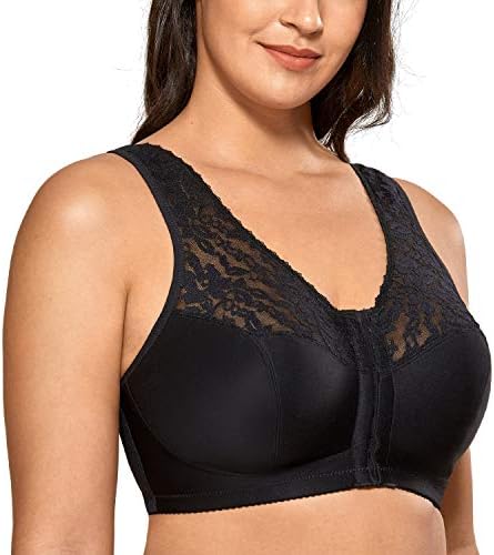 Front Closure Racerback Wireless Bras, Black