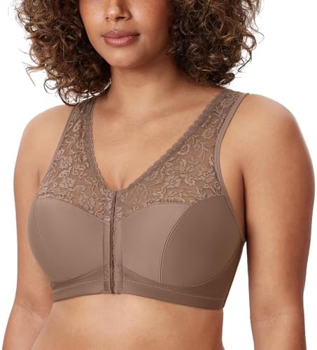 Front Closure Racerback Wireless Bras, Brown Purple