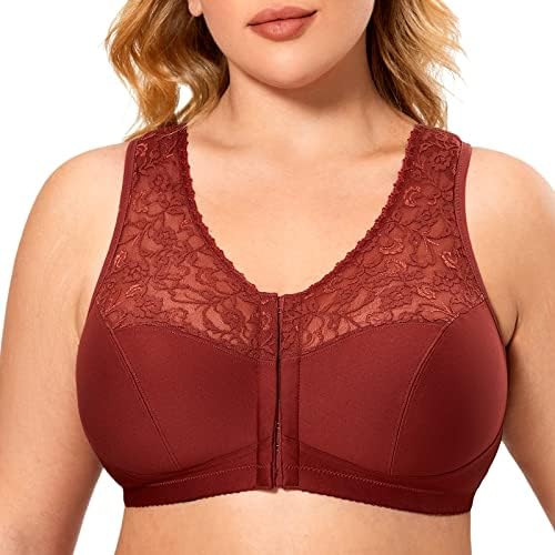 Front Closure Racerback Wireless Bras, Dark Rust