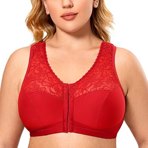 Front Closure Racerback Wireless Bras, Lipstick Red