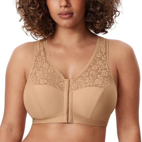 Front Closure Racerback Wireless Bras, Natural
