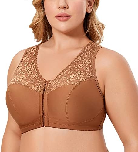 Front Closure Racerback Wireless Bras, Nutmeg Brown