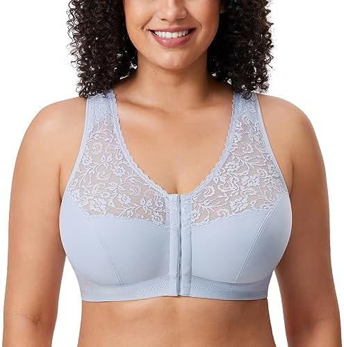 Front Closure Racerback Wireless Bras, Opal Gray