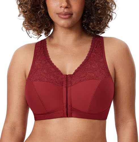 Front Closure Racerback Wireless Bras, Red Revelry