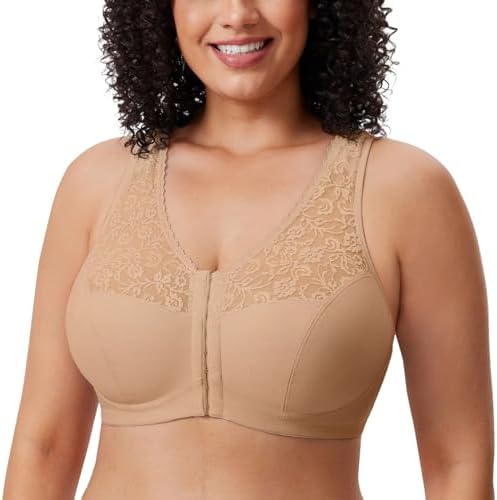 Front Closure Racerback Wireless Bras, Taupe Tan