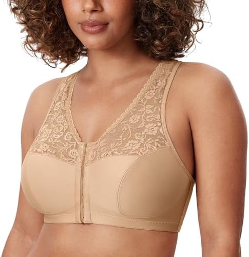Front Closure Racerback Wireless Bras, Warm Beige
