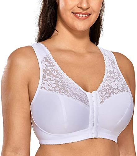 Front Closure Racerback Wireless Bras, White