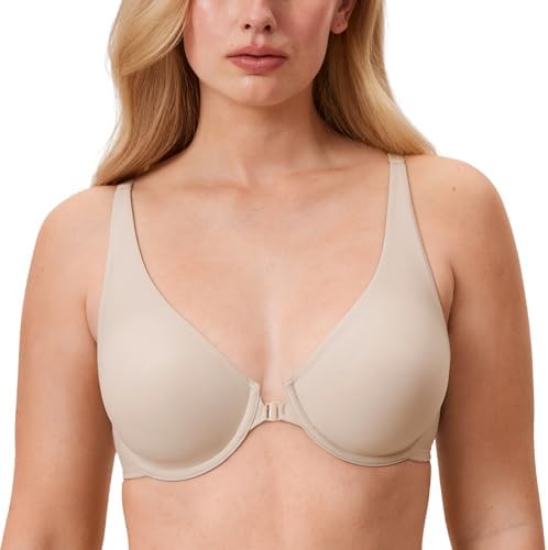 Front Closure Seamless Bras, Flax Beige