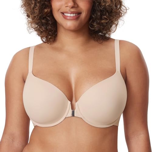 Front Closure Seamless Lightly Padded Bra, Beige