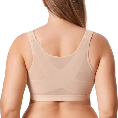Inbarely Plus Front Closure Posture Wireless Bra, Beige