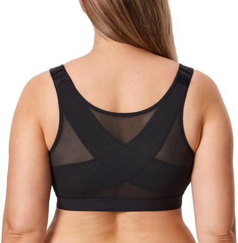 Inbarely Plus Front Closure Posture Wireless Bra, Black