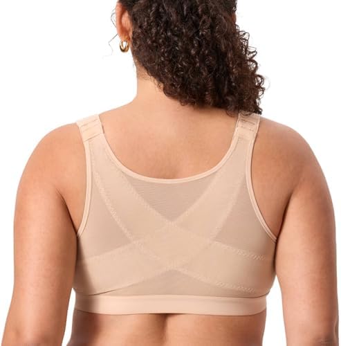Inbarely Plus Front Closure Posture Bras, Beige