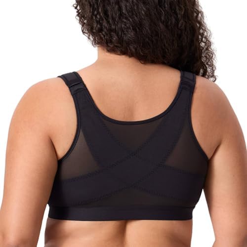 Inbarely Plus Front Closure Posture Bras, Black