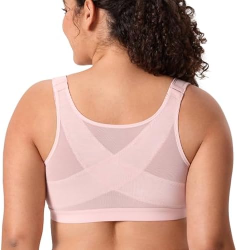 Inbarely Plus Front Closure Posture Bras, Gentle Rose