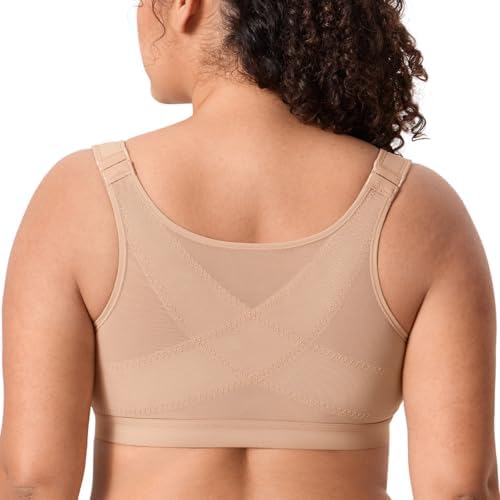 Inbarely Plus Front Closure Posture Bras, Natural