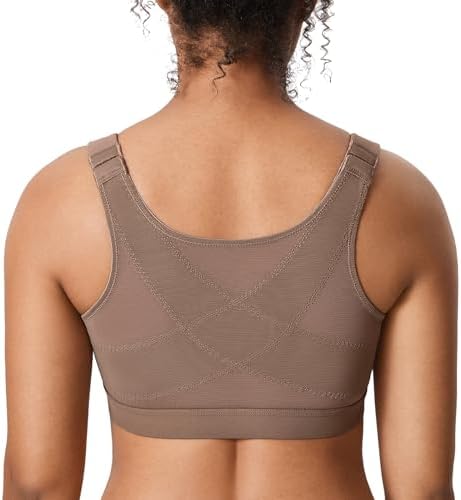 Inbarely Plus Front Closure Posture Wireless Bra, Brown Purple