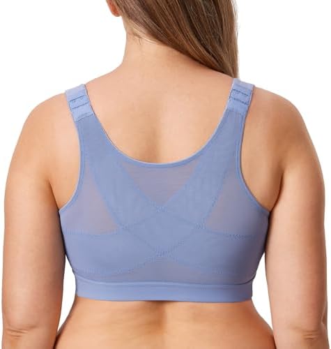 Inbarely Plus Front Closure Posture Wireless Bra, Frost Blue