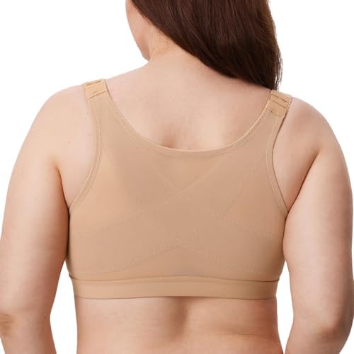 Inbarely Plus Front Closure Posture Wireless Bra, Warm Beige