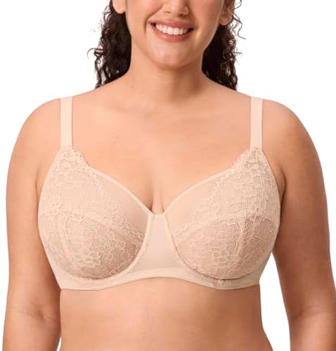 Lace Full Coverage Plus Size Bras, Beige