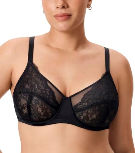 Lace Full Coverage Plus Size Bras, Black