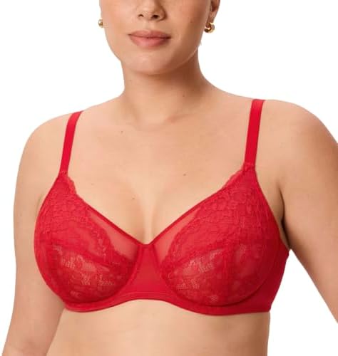 Lace Full Coverage Plus Size Bras, Lipstick Red