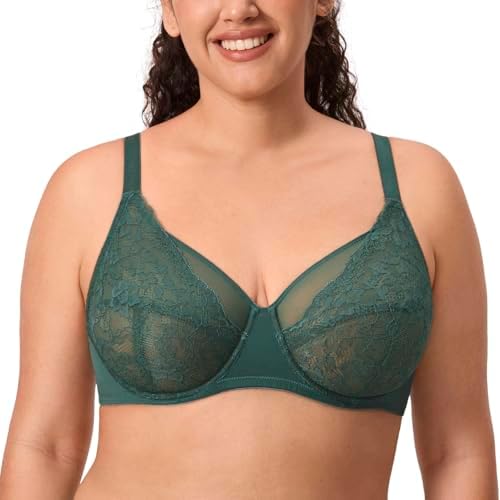 Lace Full Coverage Plus Size Bras, Midnight Emerald