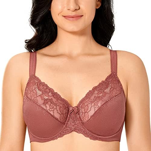 Lace Minimizer Plus Size Full Coverage Unlined Underwire Sexy Bra, Nutmeg