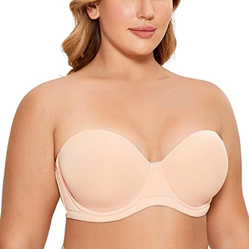 Lightly Padded Plus Size Strapless Bras, Cream Peach