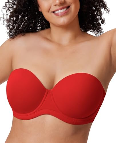 Lightly Padded Plus Size Strapless Bras, Lipstick Red