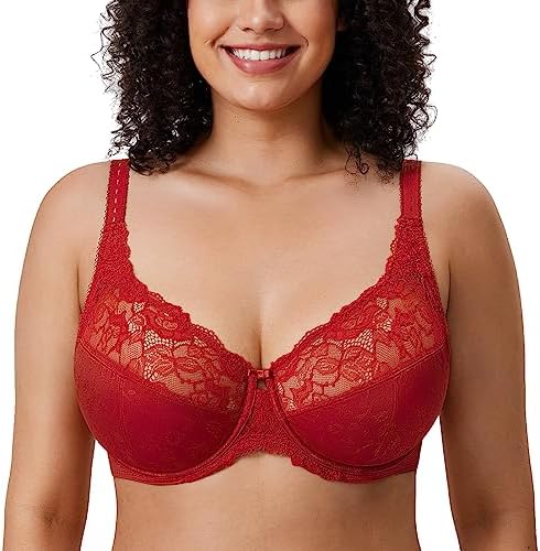 Minimizer Full Coverage Lace Bras, Dark Red