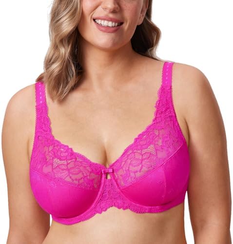 Minimizer Full Coverage Lace Bras, Glitter Pink