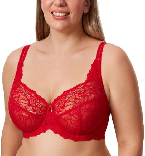 Minimizer Lace Full Coverage Bras, Lipstick Red