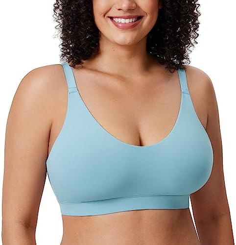 Natrelax Plus Size Wireless Bralette V Neck, Pure Blue