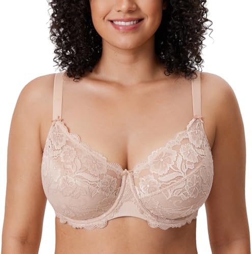 Plus Size Full Coverage Lace Bras, Beige