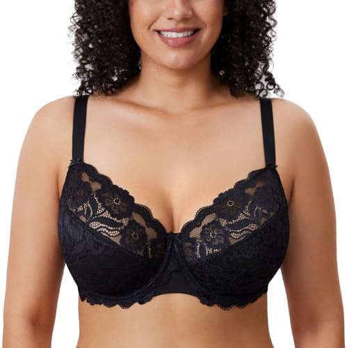 Plus Size Full Coverage Lace Bras, Black