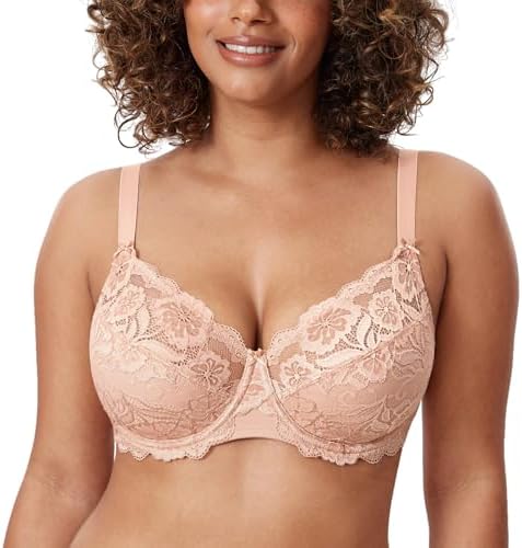 Plus Size Full Coverage Lace Bras, Blush Beige