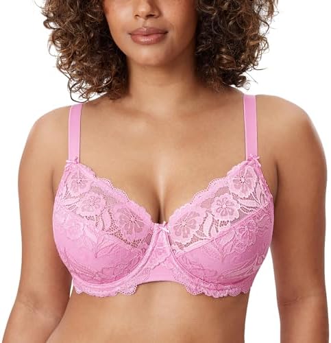 Plus Size Full Coverage Lace Bras, Candy Pink